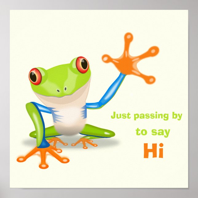 Waving red eyed tree frog illustration poster (Front)