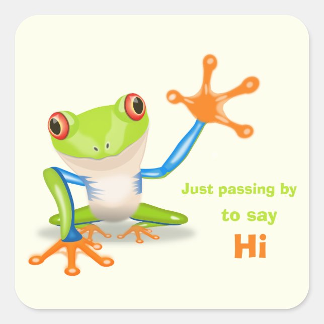Waving red eyed tree frog illustration square sticker (Front)