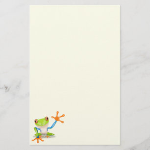 Waving red eyed tree frog illustration stationery