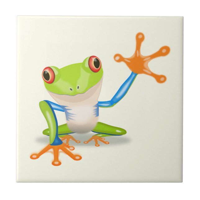 Waving red eyed tree frog illustration tile (Front)