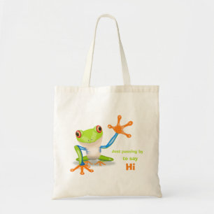 Waving red eyed tree frog illustration tote bag