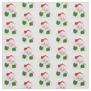 Waving Santa & Candy Cane Cartoon Fabric