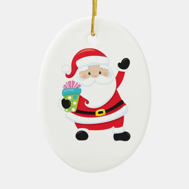 Waving Santa Ceramic Christmas Ornament (Front)