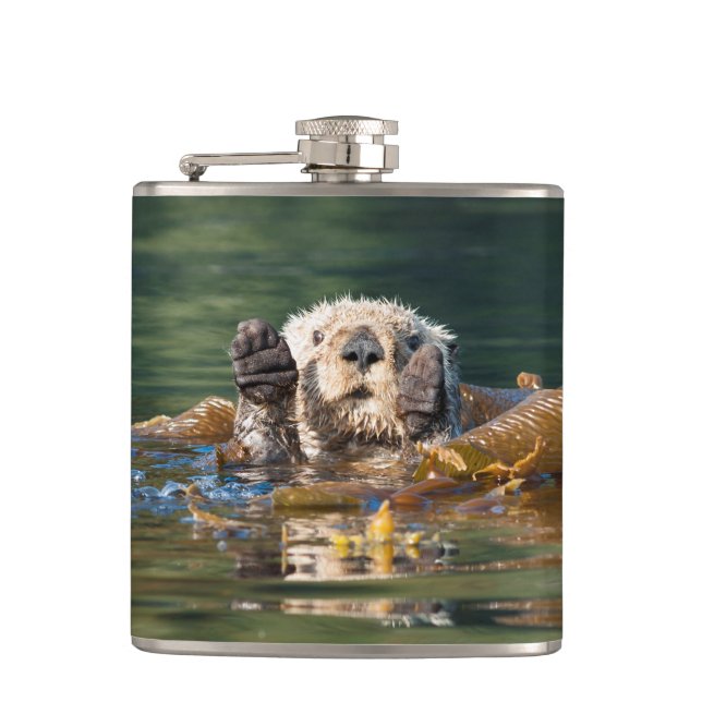 Waving Sea Otter Hip Flask (Front)