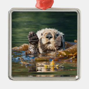Waving Sea Otter Metal Tree Decoration