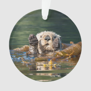 Waving Sea Otter Ornament