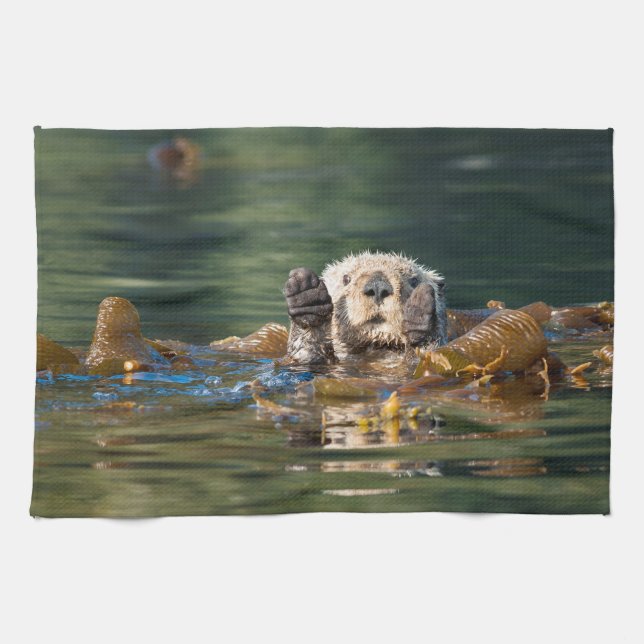 Waving Sea Otter Tea Towel (Horizontal)