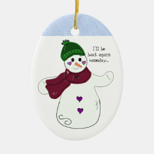 Waving Snowman with Saying Ceramic Tree Decoration