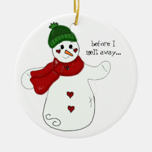 Waving Snowman with Saying Ceramic Tree Decoration