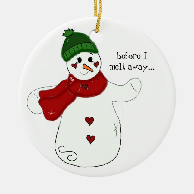 Waving Snowman with Saying Ceramic Tree Decoration (Front)