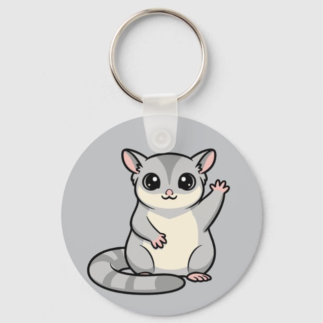 Waving Sugar Glider Cartoon Art Key Ring (Front)