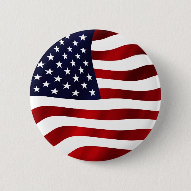 Waving U. S. Flag 6 Cm Round Badge (Front)
