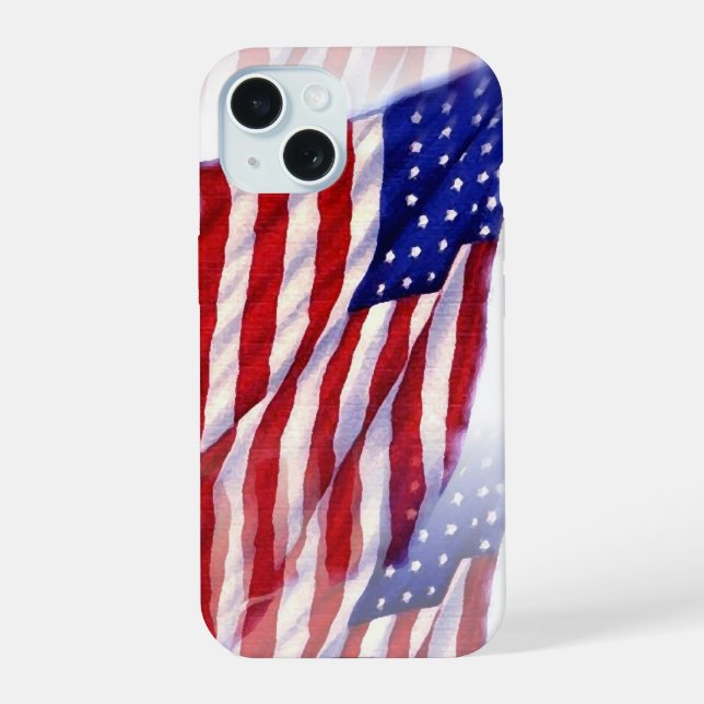 Waving US Flag iPhone 15 Case (Back)