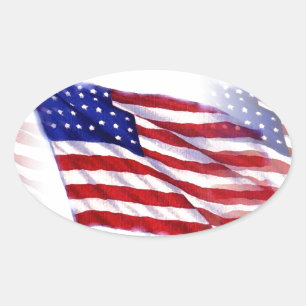Waving US Flag Oval Sticker