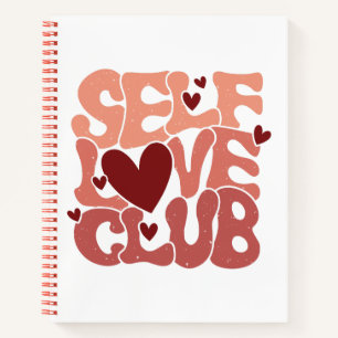 Wavy 70s Font "Self Love Club" Hearts Notebook