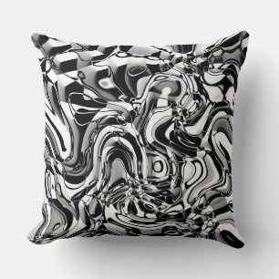 Wavy Abstract 270321 - 02 Black and White Cushion