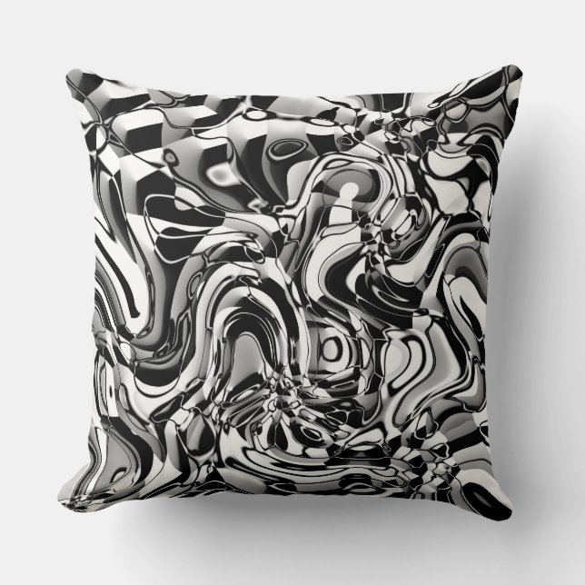 Wavy Abstract 270321 - 02 Black and White Cushion (Front)