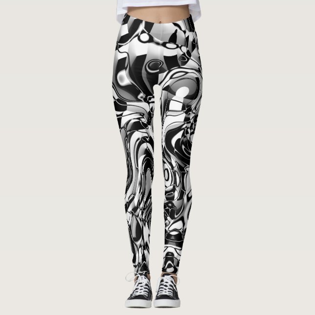 Wavy Abstract 270321 - 02 Black and White Leggings (Front)