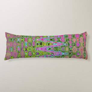 Wavy Abstract Green and Red Retro Mosaic Zigzags Body Cushion