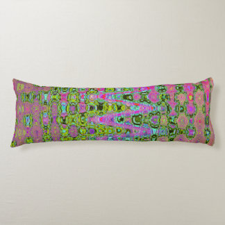 Wavy Abstract Green and Red Retro Mosaic Zigzags Body Cushion