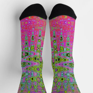 Wavy Abstract Green and Red Retro Mosaic Zigzags Socks