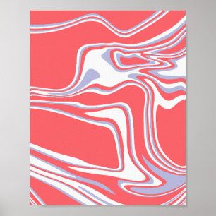 Wavy Abstract Lines on a Soft Coral Background Poster