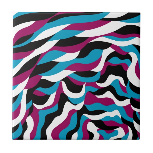 Wavy Abstract Minimalist Cool Modern Retro Touch Tile (Front)