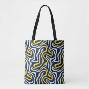Wavy Abstract Navy, Yellow & White Tote Bag