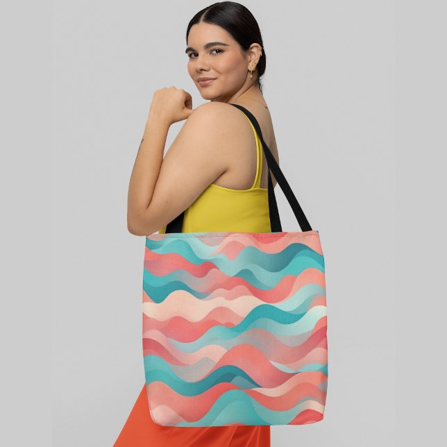 Wavy abstract pattern with vibrant shades of coral tote bag (Creator Uploaded)