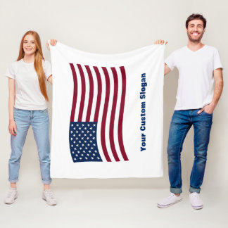 Wavy American Flag (with your custom slogan) Fleece Blanket