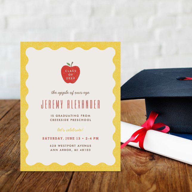 Wavy Apple Preschool Graduation Party Invitation (Creator Uploaded)