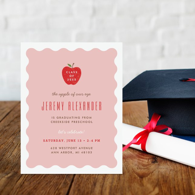 Wavy Apple Preschool Graduation Party Invitation (Creator Uploaded)