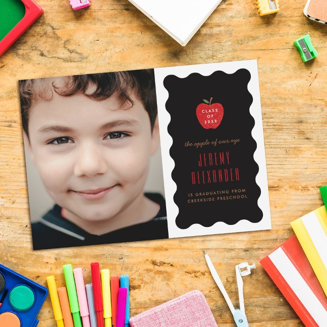 Wavy Apple Preschool Photo Graduation Announcement (Creator Uploaded)