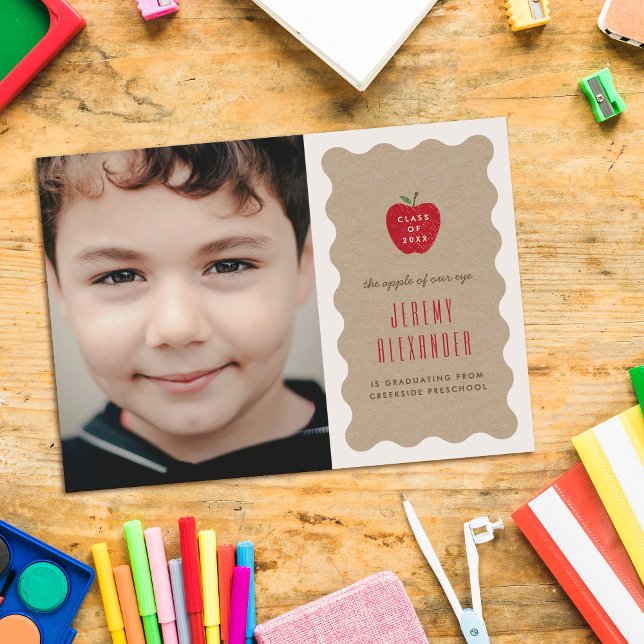 Wavy Apple Preschool Photo Graduation Announcement (Creator Uploaded)