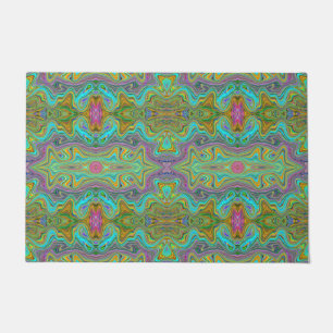 Wavy Aqua Blue and Orange Trippy Pattern Doormat