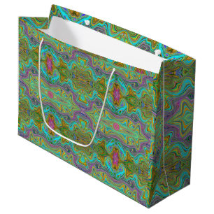 Wavy Aqua Blue and Orange Trippy Pattern Large Gift Bag