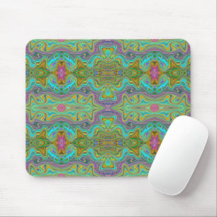Wavy Aqua Blue and Orange Trippy Pattern Mouse Mat