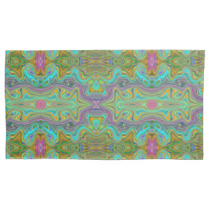 Wavy Aqua Blue and Orange Trippy Pattern Pillowcase
