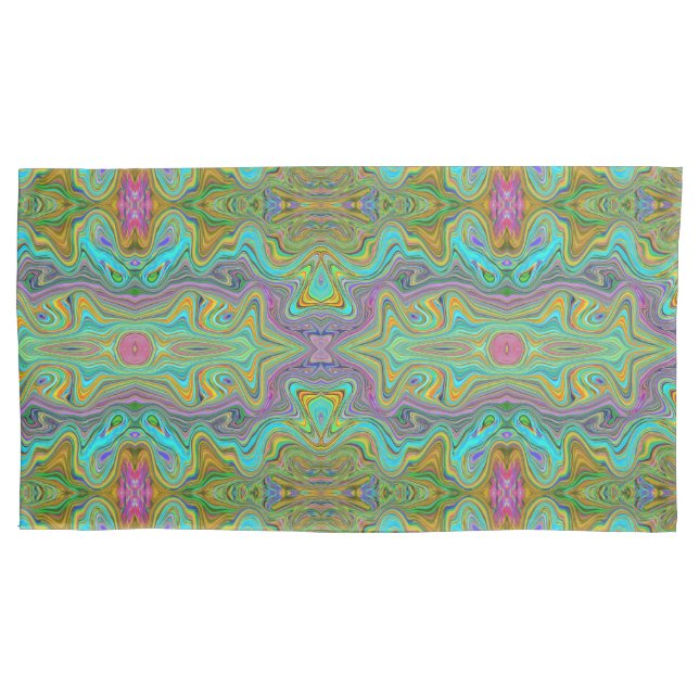 Wavy Aqua Blue and Orange Trippy Pattern Pillowcase (Front-Left)