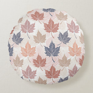 Wavy Autumn Leaves Round Cushion