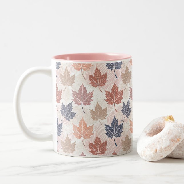 Wavy Autumn Leaves Two-Tone Coffee Mug (With Donut)