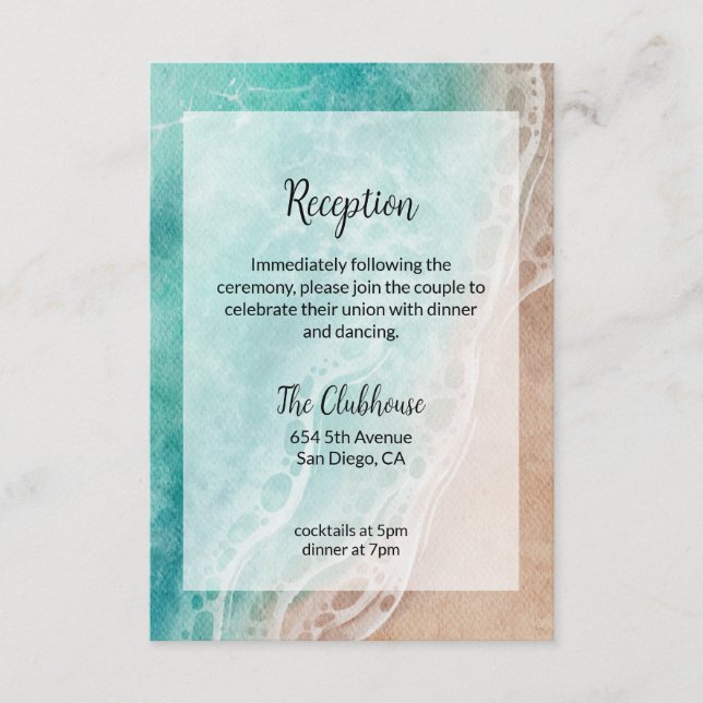 Wavy Beach Seaside Outdoor Wedding Reception Card (Front)