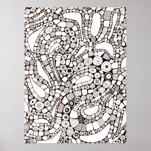 Wavy Bendy Circles Square Abstract Line Drawing Poster