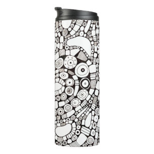 Wavy Bendy Circles Square Abstract Pen Drawing Thermal Tumbler