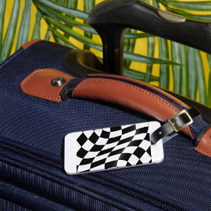 Wavy Black and White Chequered Flag Racing Luggage Tag