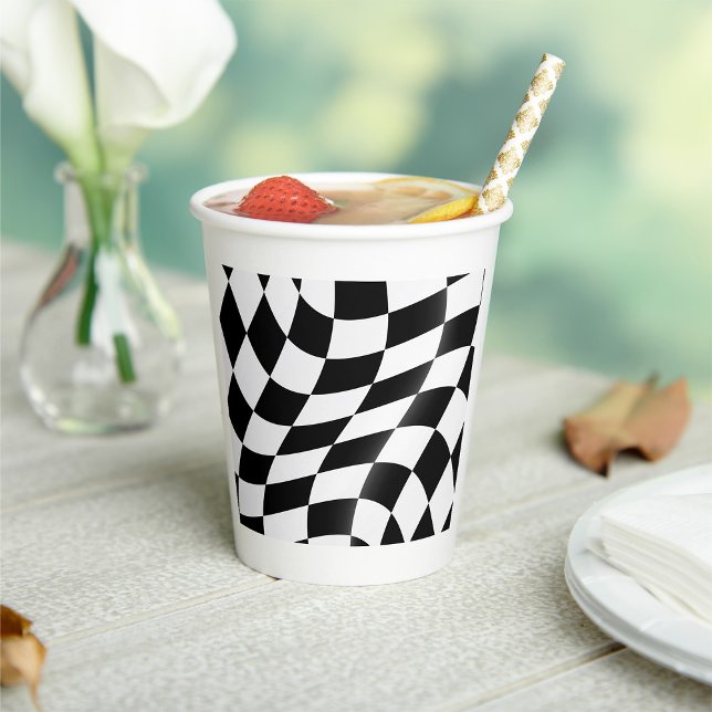 Wavy Black and White Chequered Flag Racing Paper Cups (Creator Uploaded)