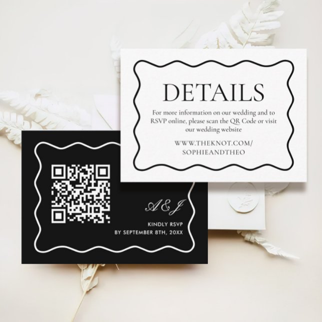 Wavy Black and White Old Money Wedding Details  Enclosure Card (Creator Uploaded)