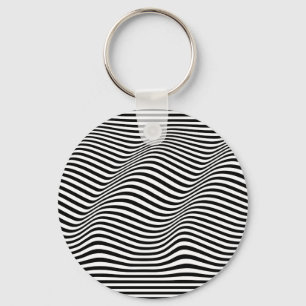 Wavy black and white stripes  key ring