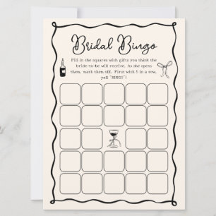 Wavy Black Italian Bridal Shower Bingo Game Card