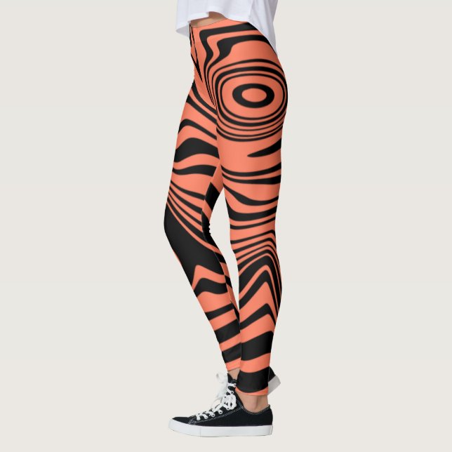 Wavy Black Orange Striped Leggings Custom Colours (Left)